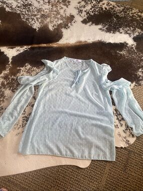 libby. edelman Pale Blue Cold-Shoulder Ruffle Blouse